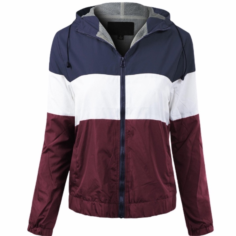 Ambiance Windbreaker Full Zip Color Block Jacket NWT